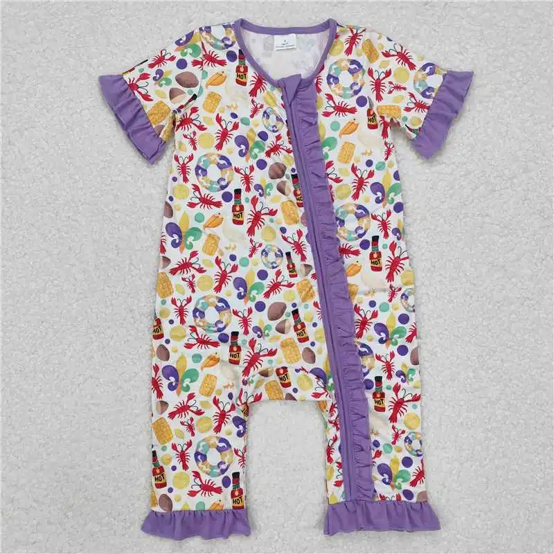 Hot sale Baby Infant Girls Smock Mardi Gras Purple Checkered Smocked clothing set Jumpsuit baby clothes girls Romper kid clothes