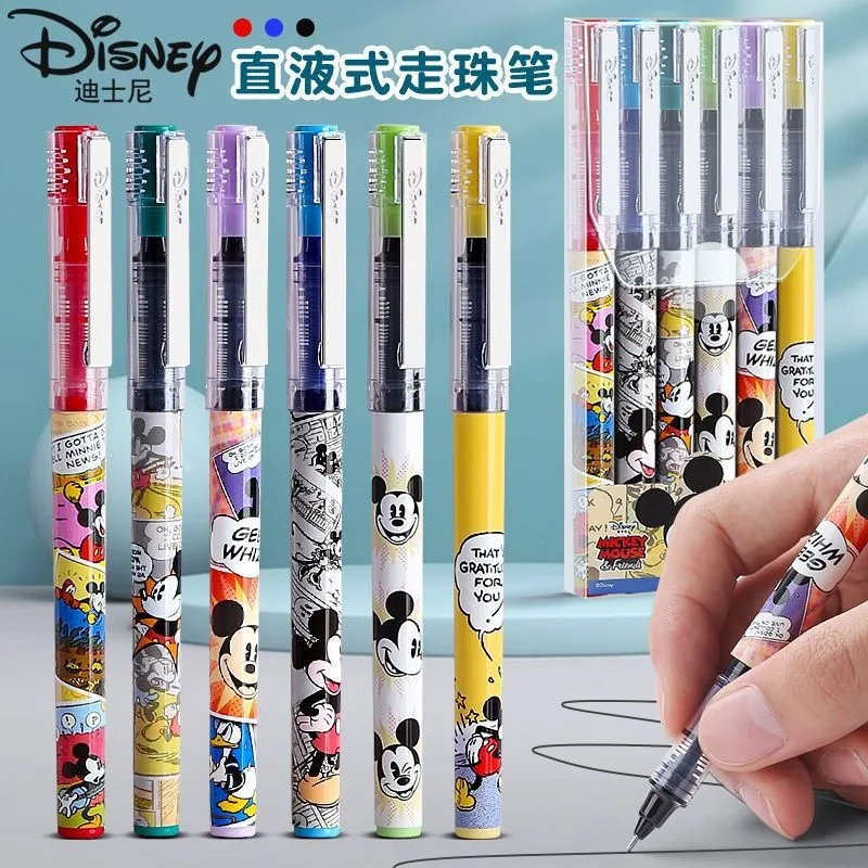 Disney Cartoon Boxed Straight Liquid Roller Pen Quick Dry Smooth Black Neutral Pen Student Stationery Ball Point Pen 0.5mm Gift