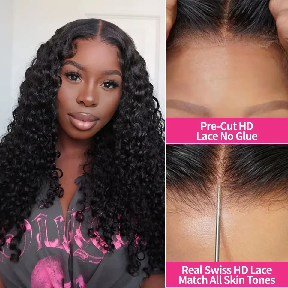 باروكة من شعر طبيعي بدون صمغ Hd باروكات من الدانتيل موجة عميقة باروكة من شعر طبيعي قبل قطع شعر مستعار دانتيل ارتداء والذهاب كثافة 200% للنساء #3