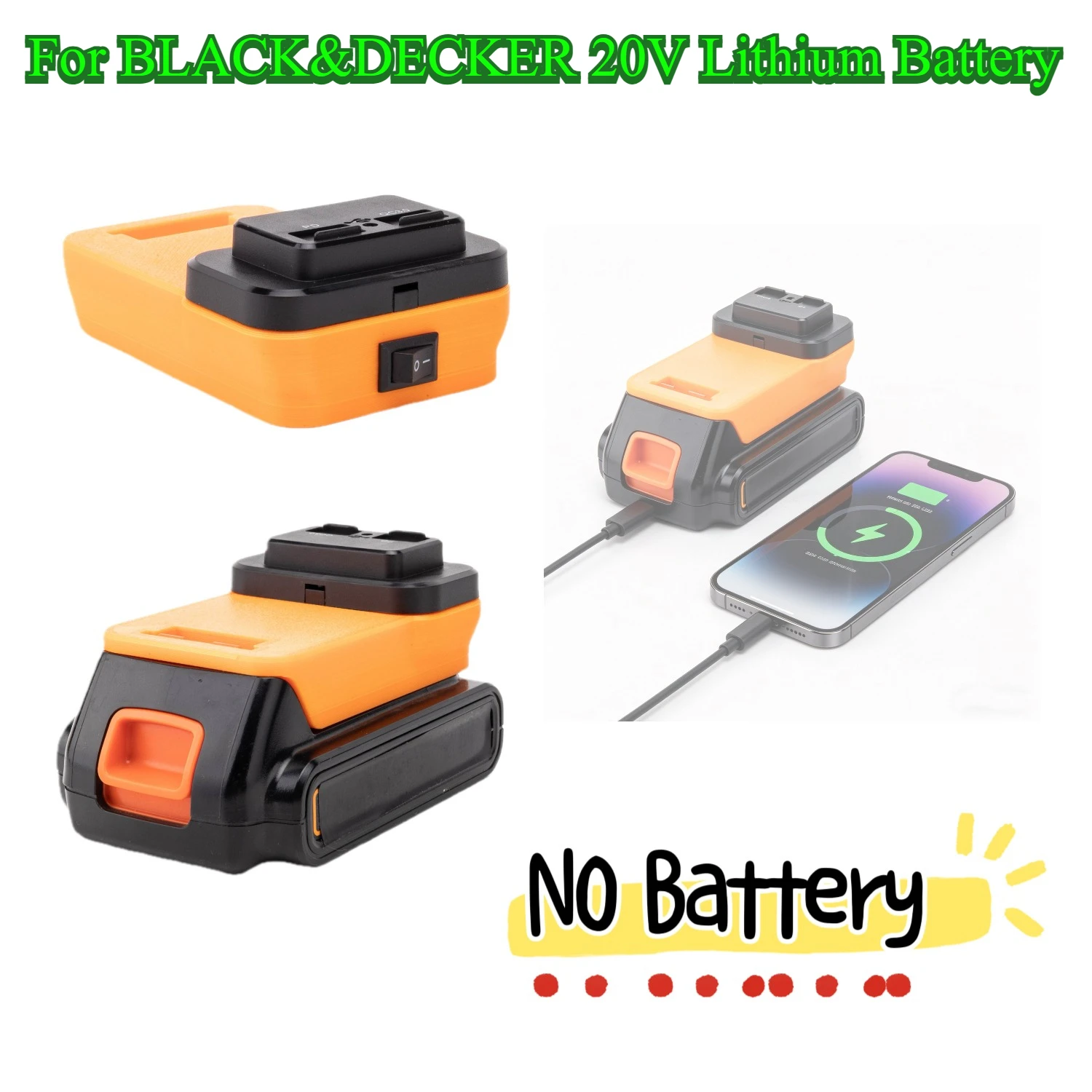 

USB-адаптер питания для литиевых аккумуляторов BLACK&DECKER 20V с поддержкой PD/QC3.0, преобразующий в 5-12V, портативное беспроводное зарядное устройство для телефона с быстрой зарядкой.