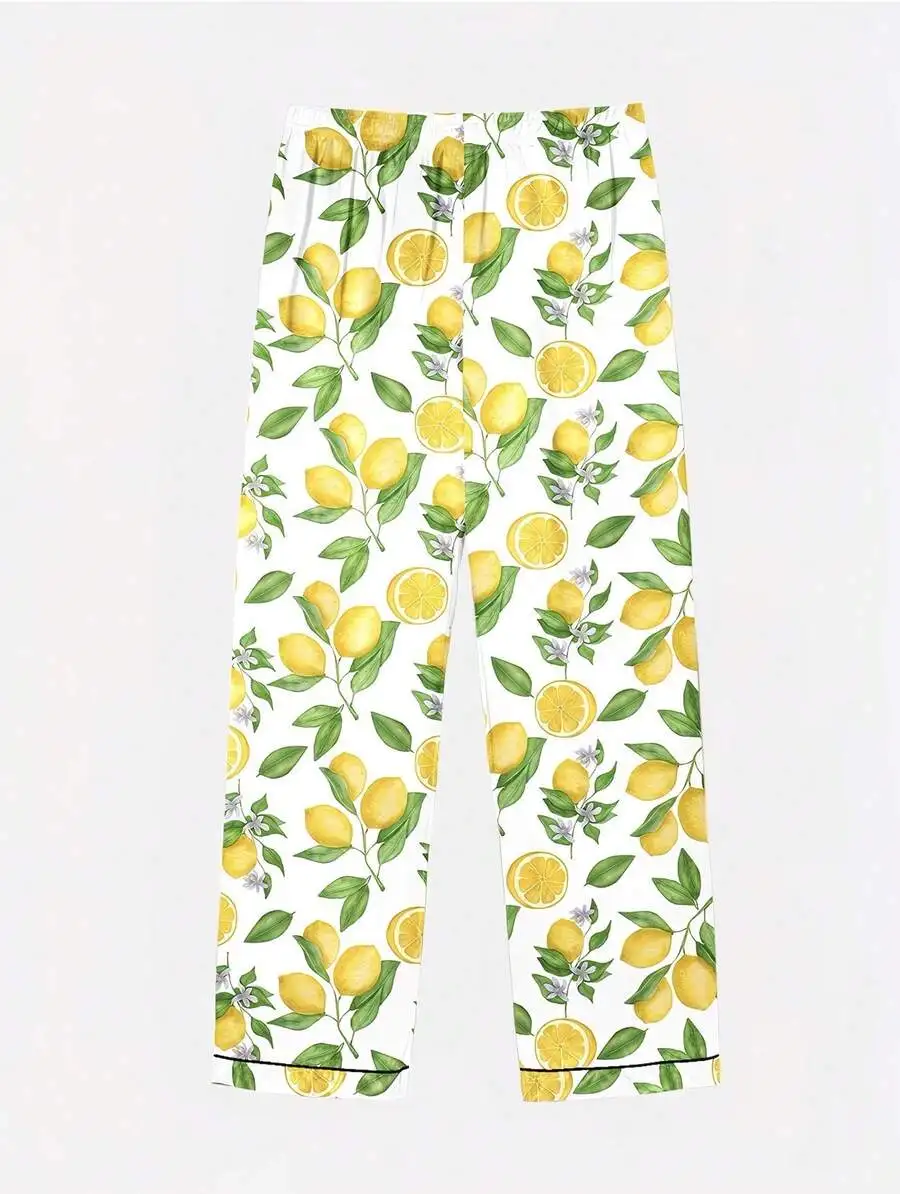 

Womens Lemon Print Pajama Pants Set Sleepwear Comfortable Lounge Wear