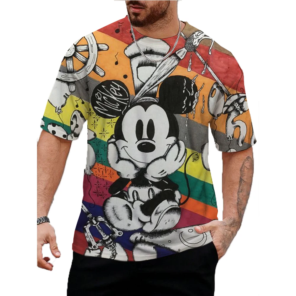 2024 Summer New Men's Kids T-Shirt Casual Disney Mickey Mouse Print T Shirts for Men Short Sleeve Tee Oversized Men Clothing