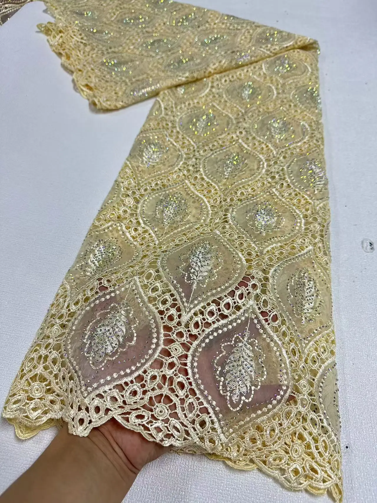 African Carbon Fiber Lace Fabric,Cotton Fabrics Materials For,By The Meter,Embroidery,Rhinestone,Party Dresses,Tulle,5 Yards