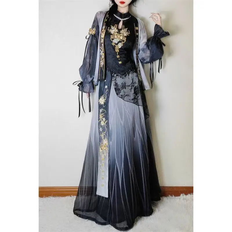 Women's New Chinese Style Hanfu Song Dynasty Upgraded Cheongsam Dress Carnival Party Cosplay Costume Han Suits Female
