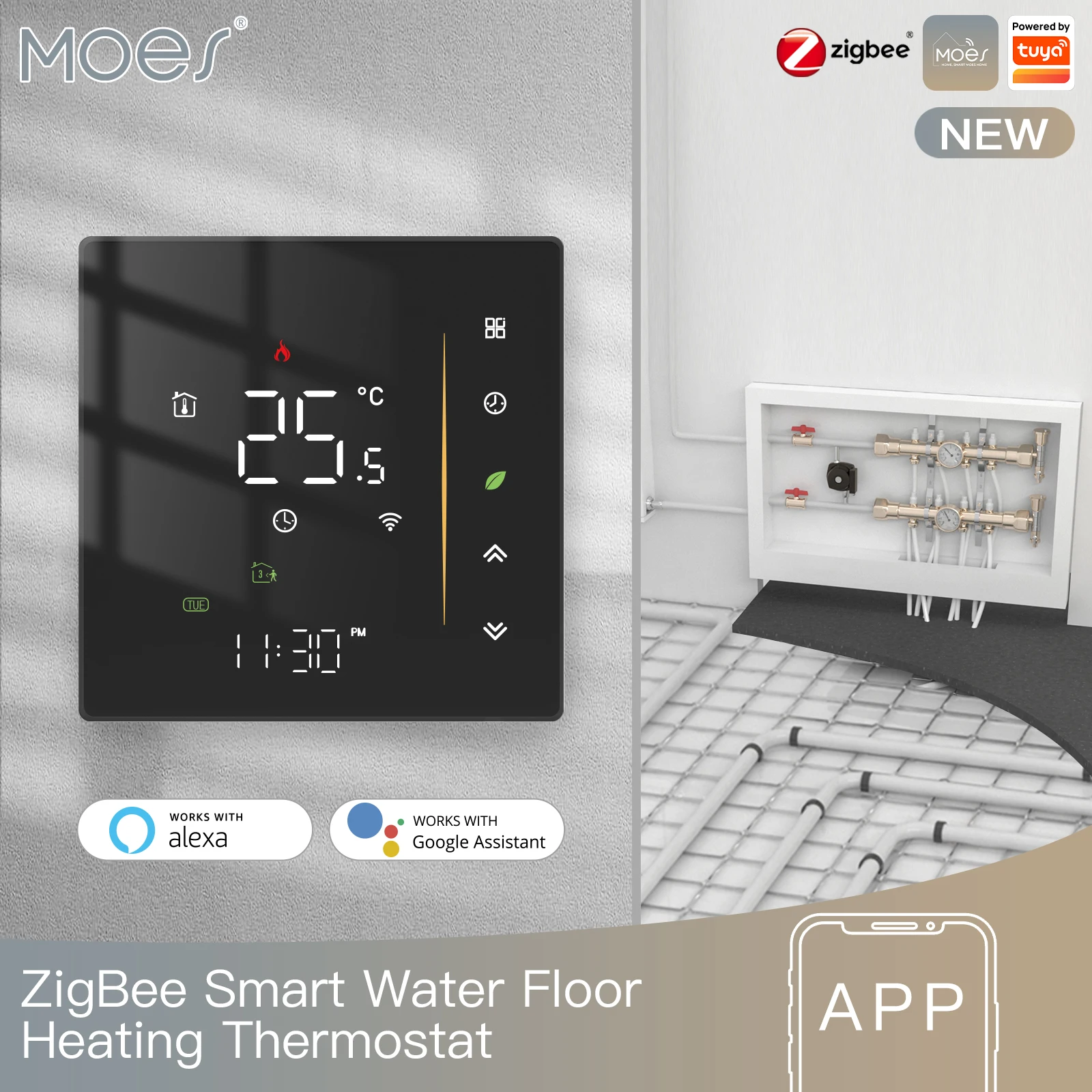 MOES Zigbee Thermostaat Kamertemperatuurregelaar van Water/Elektrische Vloerverwarming Gas Boiler Vochtigheid Tuya Werken met Alex 5A16A