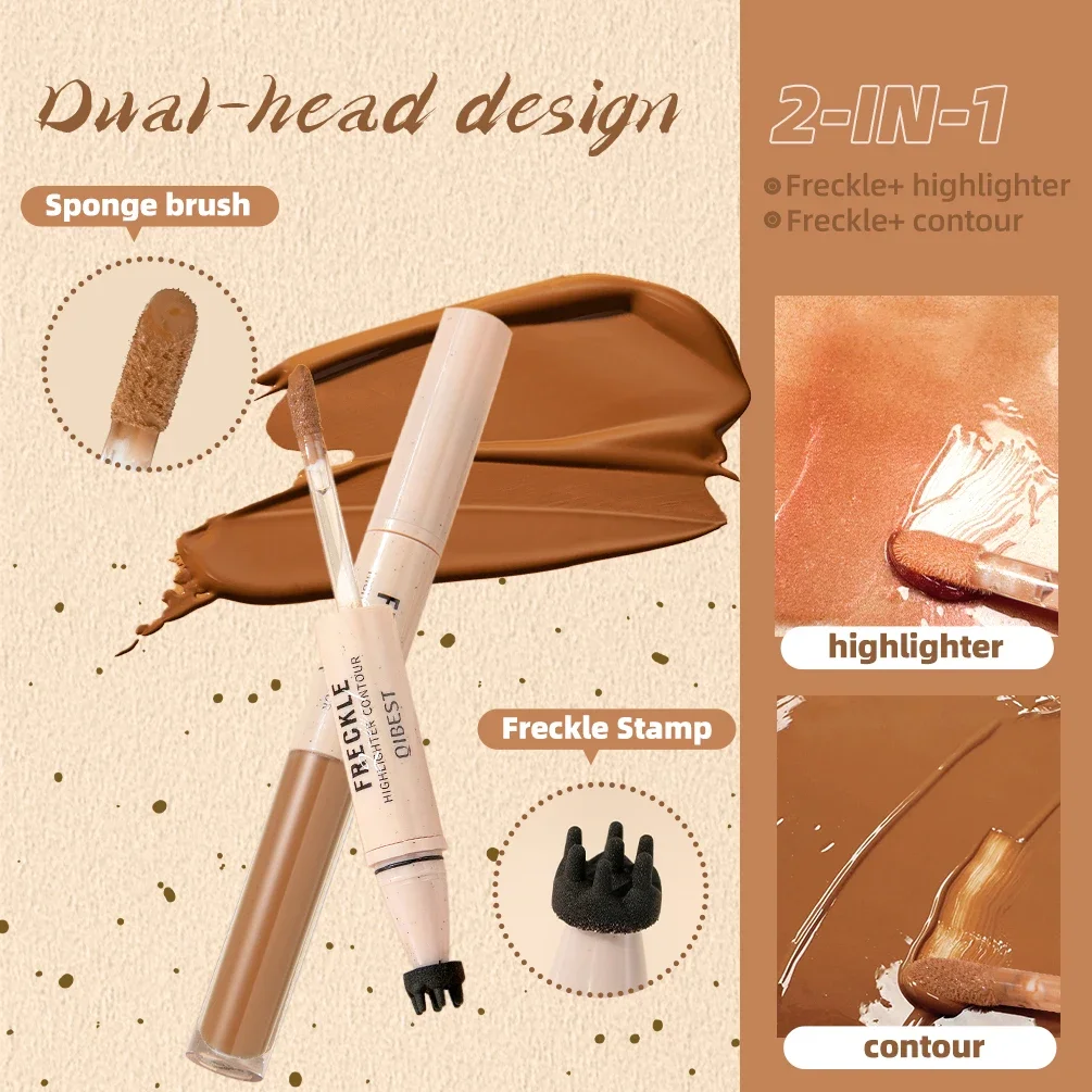 QIBEST Double Head Freckles Pen Contour Waterproof Natural Simulation Makeup Lasting 2 In 1 Face Dot Spot Pen Highlight Stick