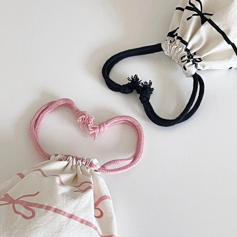Bow Knot Striped Mini Drawstring Bag Cosmetic Storage Pouch Women Wallet Sweet Kawaii String Mini Pouch Girl's Storage Mini Bag