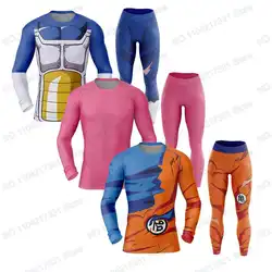 Popular Cartoon Goku Anime Surfing Jersey Beach Swimwear Diving Gym Long Sleeves Trousers MMA BJJ Men Jiu Jitsu Fitness Sets
