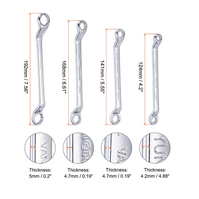 8pcs Box End Wrench 5.5-24mm Dual Head Double End Ring Spanner Deep Offset Spanner Garage Workshop Tool CR-V with Rolling Pouch