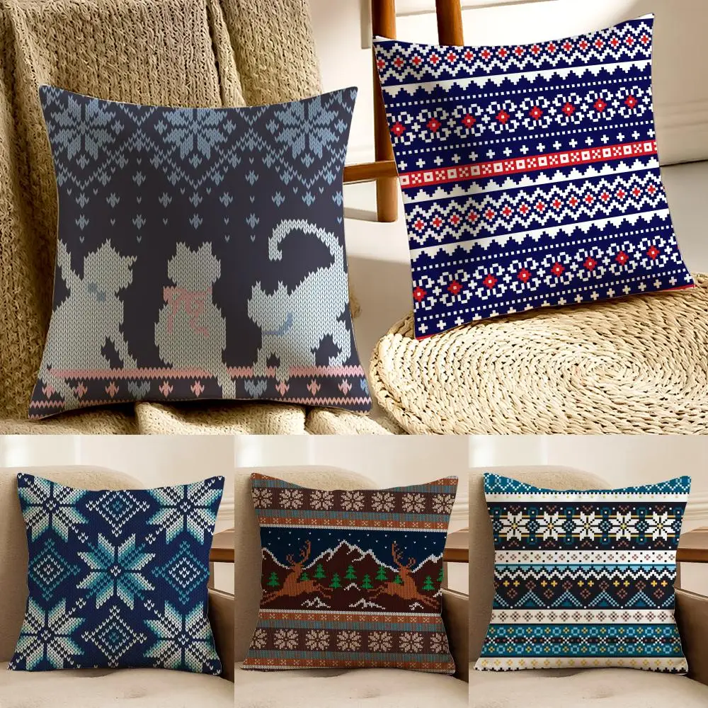Classic Knit British Pattern F-Fair Isle Cushion Cover Pillowcase Anti-dustmite living Room Sofa Decor Cushion Room
