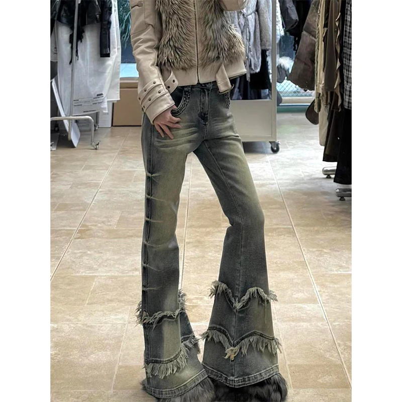 Vrouwen Vintage Blue Flared Denim Broek Bell Bottom Streetwear Y2k Bootcut Jeans High Street Kpop 2000s 90s Slanke Broek