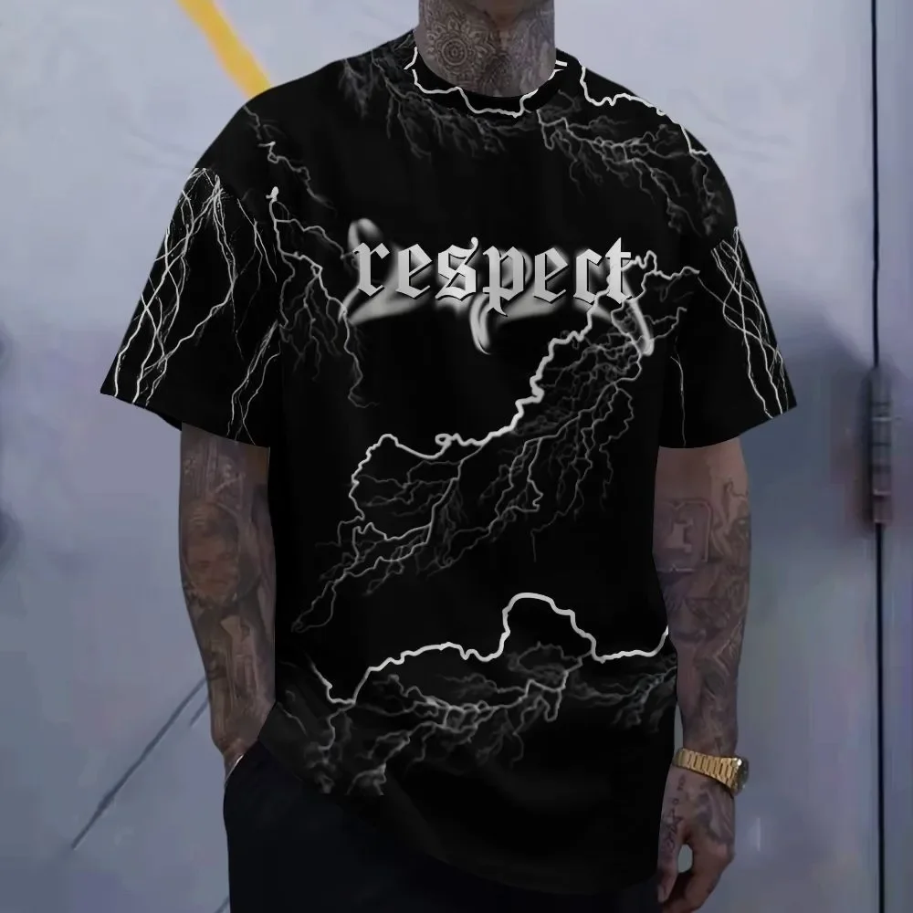 

Trendy mens sports and leisure clothing 3D digital printed striped checkered graphic t shirts loose round neck short sleeved top