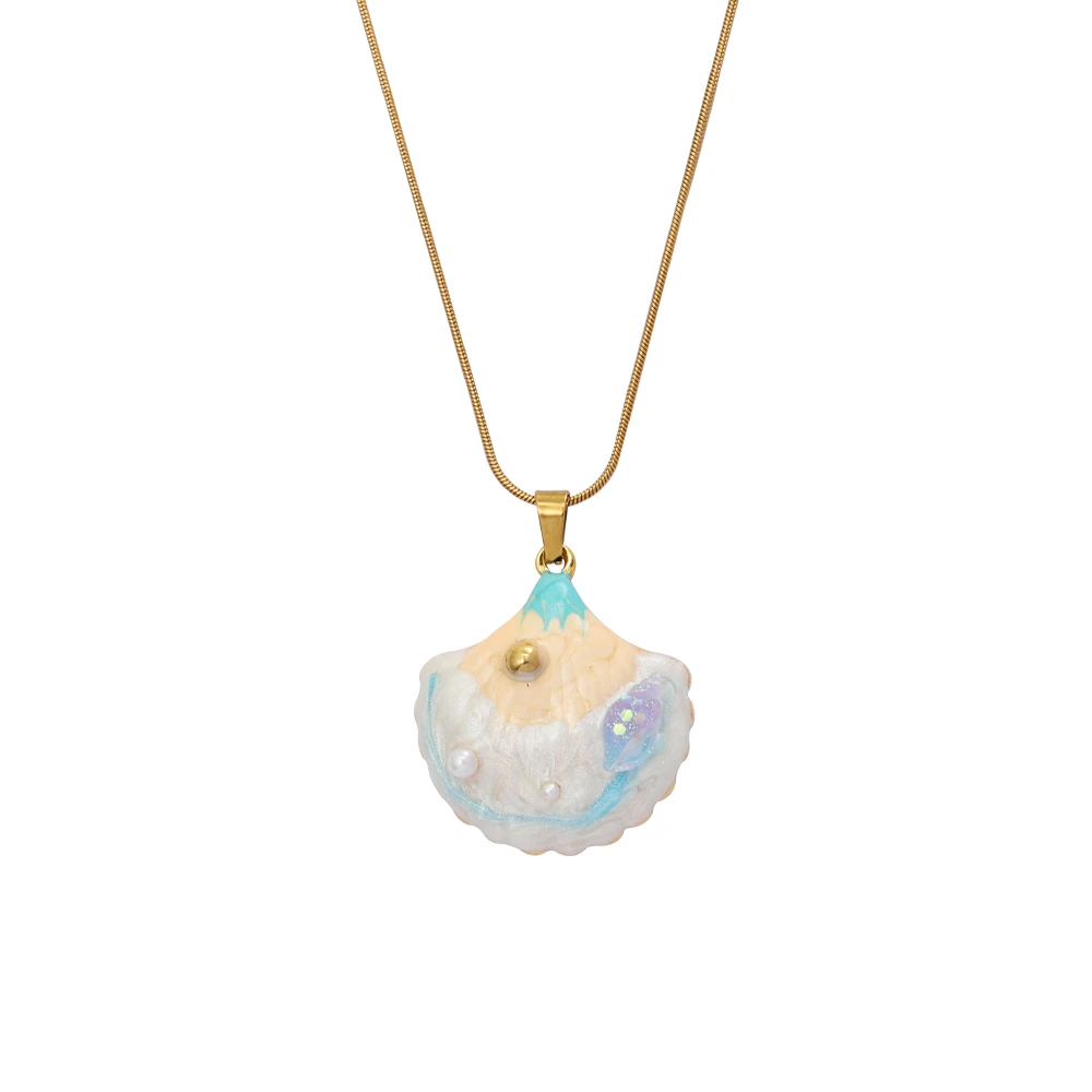 Ocean Style Colorful Shell Pendant Delicate Shiny Exquisite Pendant Necklace Stainless Steel Trendy Collar Jewelry Party Gift