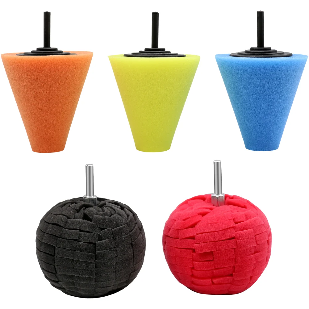 Kit de Polimento Automotivo de 3 Polegadas com Esponja para Rodas, Bola de Polimento Cônica e Acessórios para 5 Ferramentas Elétricas e Manuais