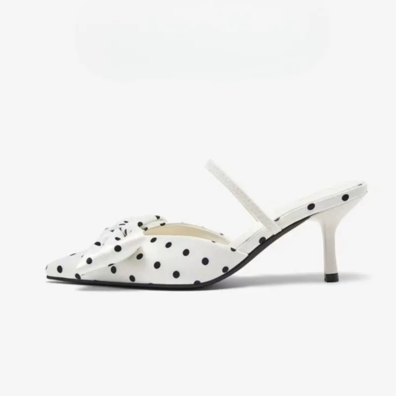 sandalias-femininas-de-verao-em-poliester-marrom-com-poas-e-laco-grande-salto-fino-de-7cm-tiras-traseiras-bico-fino-sapatos-de-festa