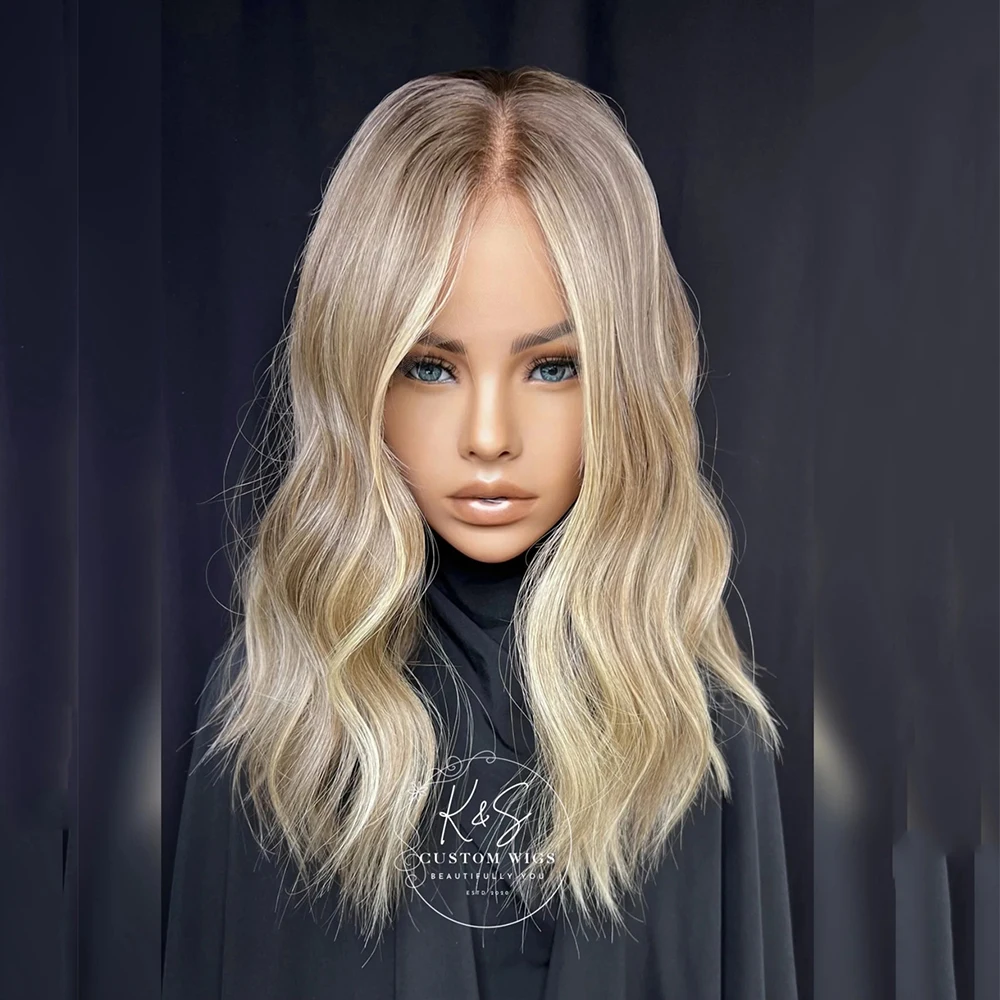 

Warm Blonde Highlight Lace Front Wigs Balayage Hair For Women Heat Resistant Fiber Synthetic Wigs Shoulder Length Natural Wave