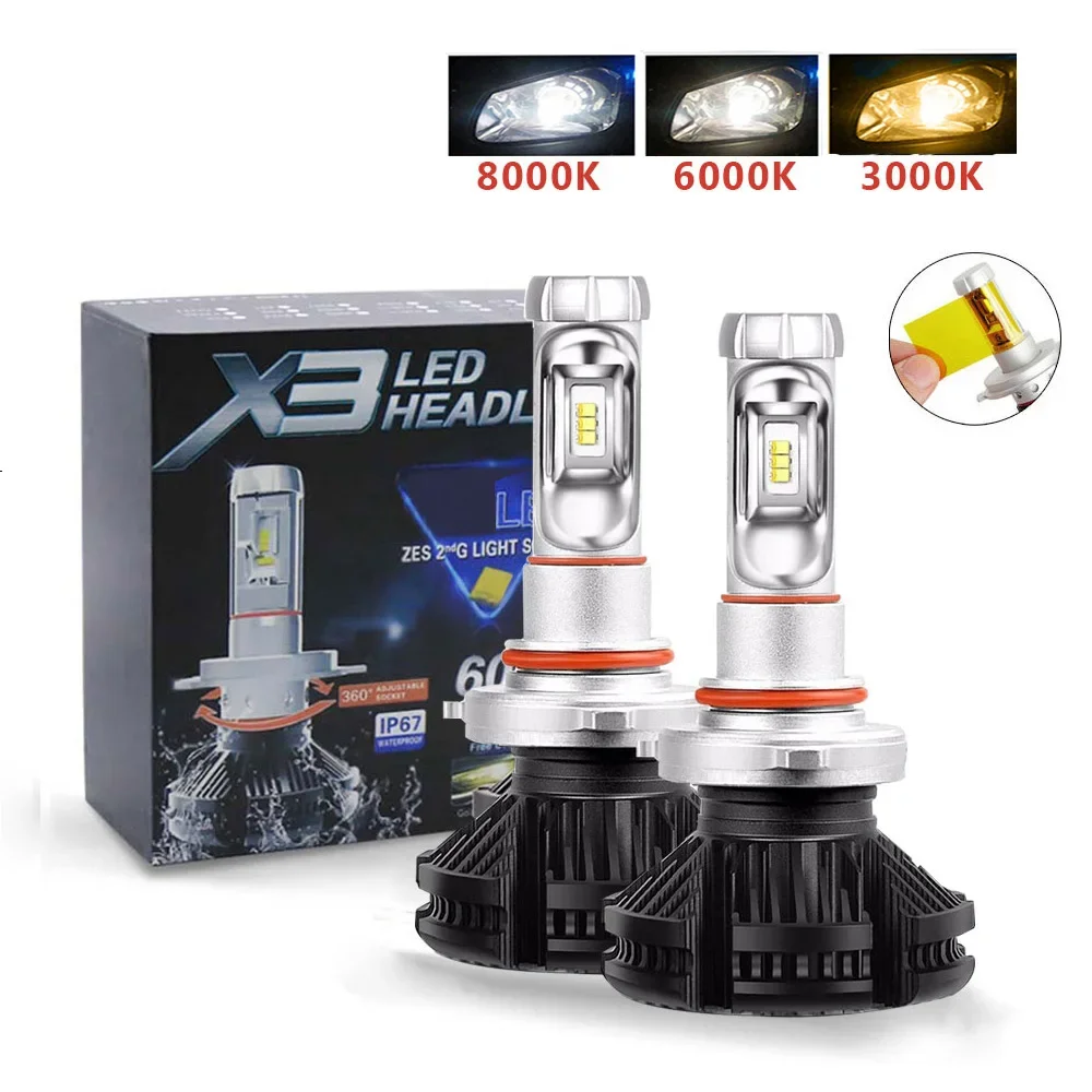 

2 шт. светодиодные фары H4 LED ZES 50W 6000LM H7Автомобильные фары 3000K/6500K/8000K X3 H1 H11 9005 HB3 9006 HB4 Светодиодные противотуманные фары Авто