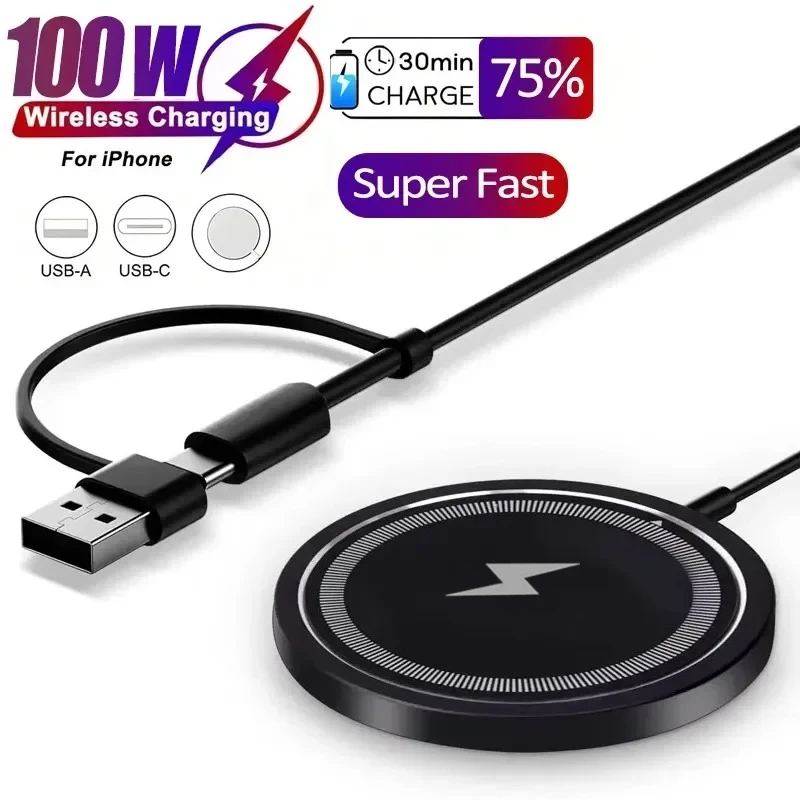 100W Magnetic Wireless Charger Pad USB + Type C For Magsafe iPhone 17 16 15 14 13 12 Pro Max Fast Charging Dock Station Chargers