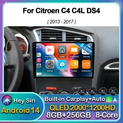 Android 14 Carplay Auto Car Radio For Citroen C4 C4L DS4 2013 2014 2015 2016 2017 Multimedia Player GPS Stereo WIFI+4G Video DSP