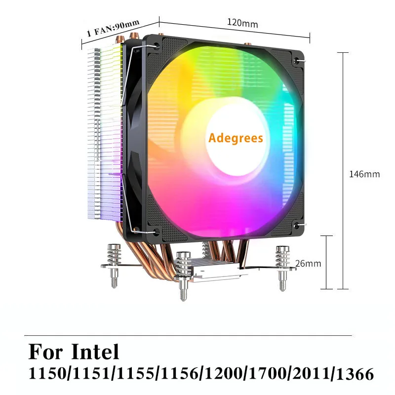 CPU-Kühler 4 Heatpipes 120mm PWM 4-poliger leiser PC-Prozessor-Kühler für Intel LGA x 79x99 Lüfter