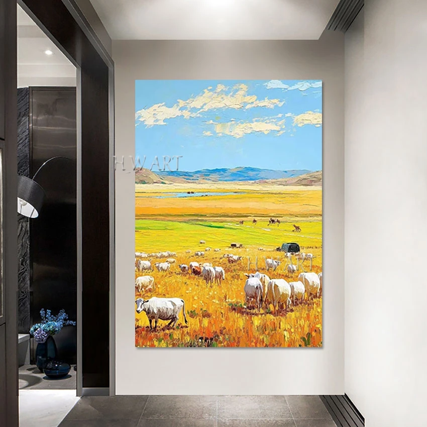 

Beautiful Nature Abstract Oil Painting Pop Art Wall Decor Frameless Canvas Artwork Grassland Scenery Wholesale Of 3D Picture