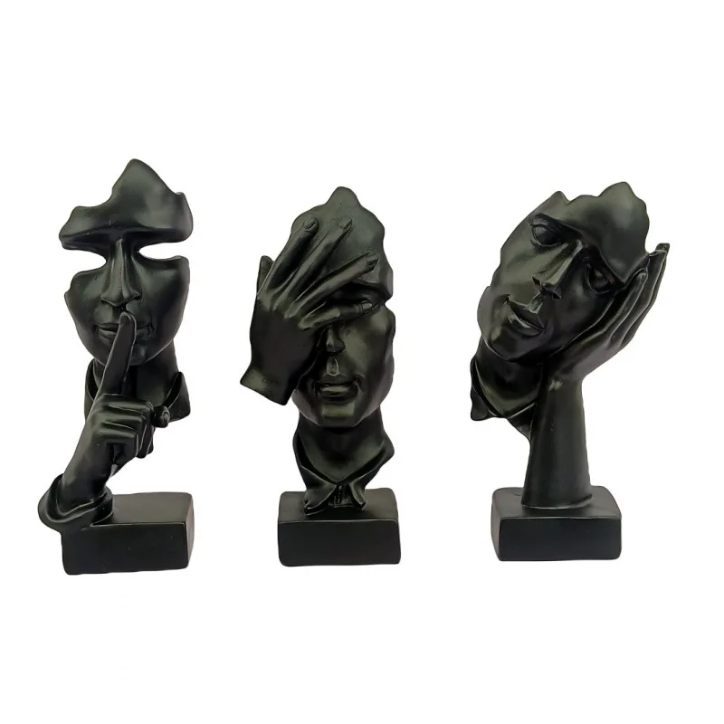 

3 Pcs Thinker Statue, Silence is Gold Abstract Art Figurine, No Hear No See No Speak Modern Home Resin Sculptures Decorative