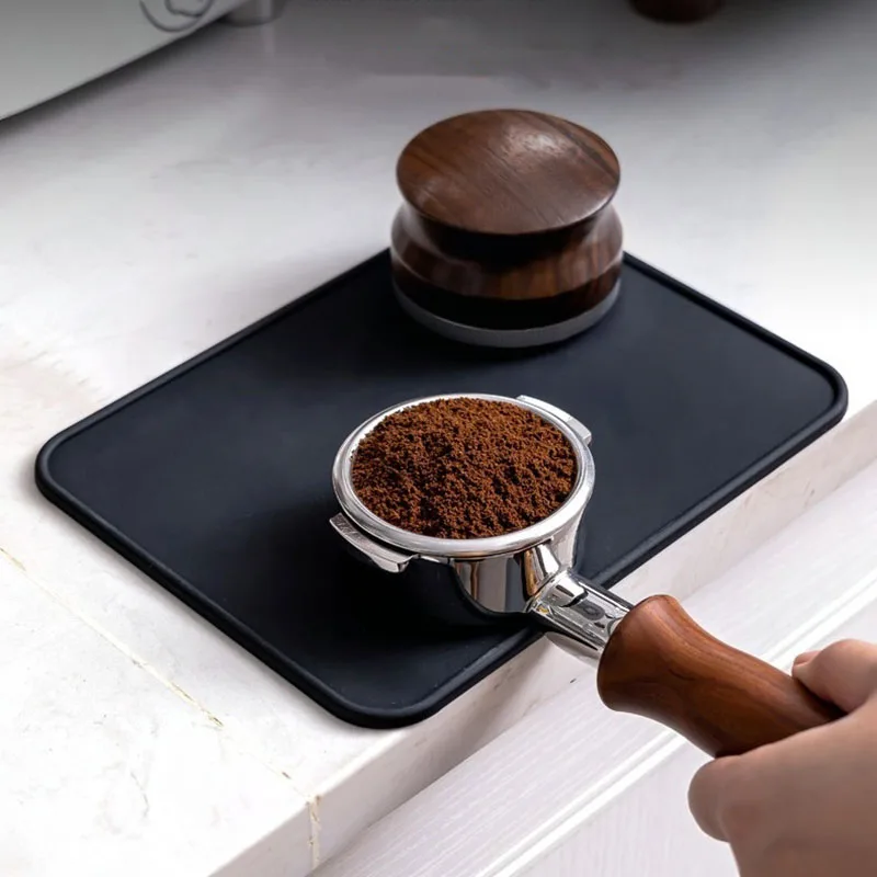 Professional Thicken Silicone Espresso Coffee Mat Anti-skid Corner Coffee Tampers Mat Black Press Powder Pad  Barista Accessory