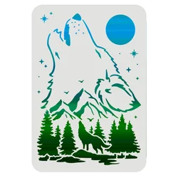Wolf Stencils Decoration Template Plastic Forest Mountain Moon Drawing Painting Stencils Reusable for Create DIY Crafts Decor