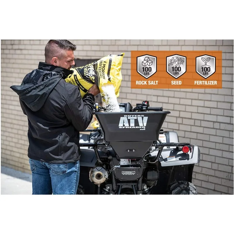 Buyers Products ATVS100 ATV All-Purpose Broadcast Spreader 100 lbs. Capacity with Rain Cover , Black