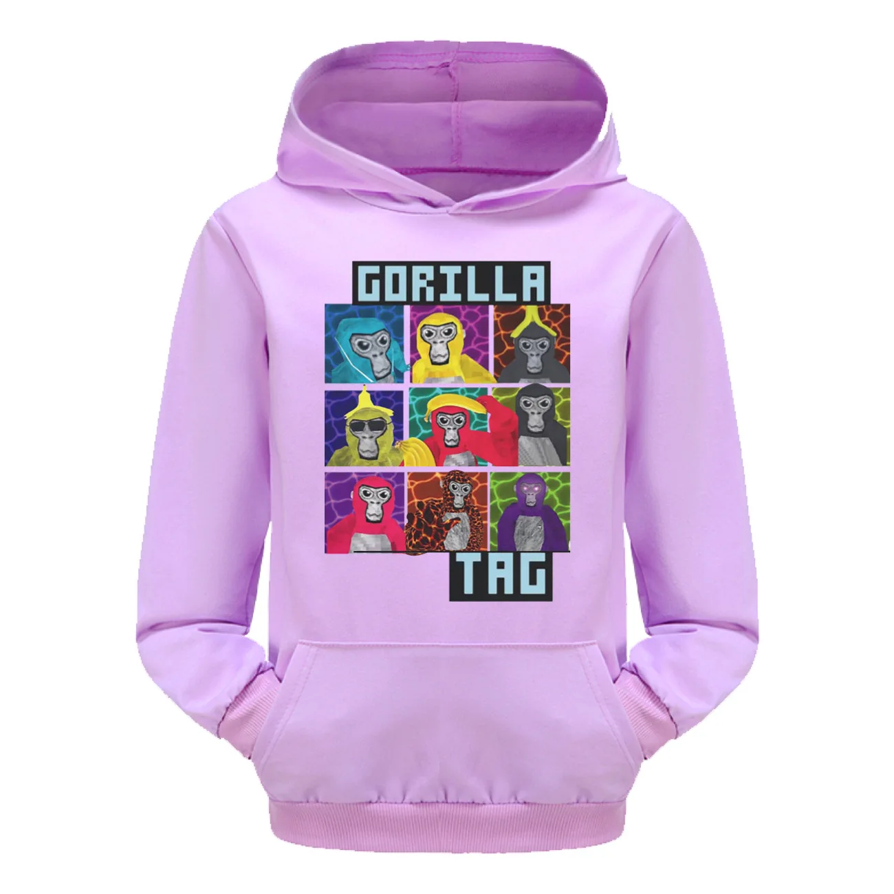 Conjunto de ropa con estampado de gorila para niños, Sudadera con capucha y pantalones con estampado de dibujos animados, juego de VR, mono, 2