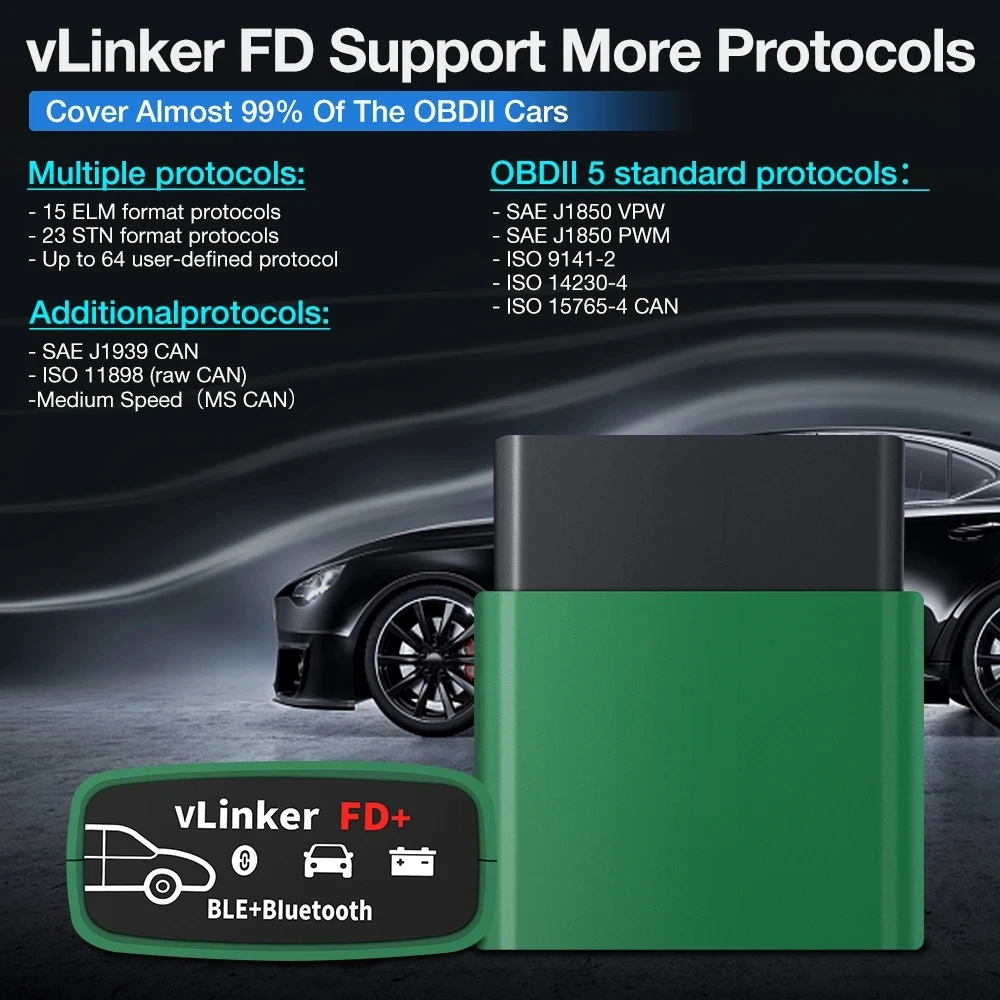 Vgate vLinker FD + V2.2 ELM327 BT4.0 لاسلكي FORScan wifi Obd2 أدوات تشخيص السيارات obd 2 الماسح الضوئي J2534 PK V1.5 ELM 327 لفورد