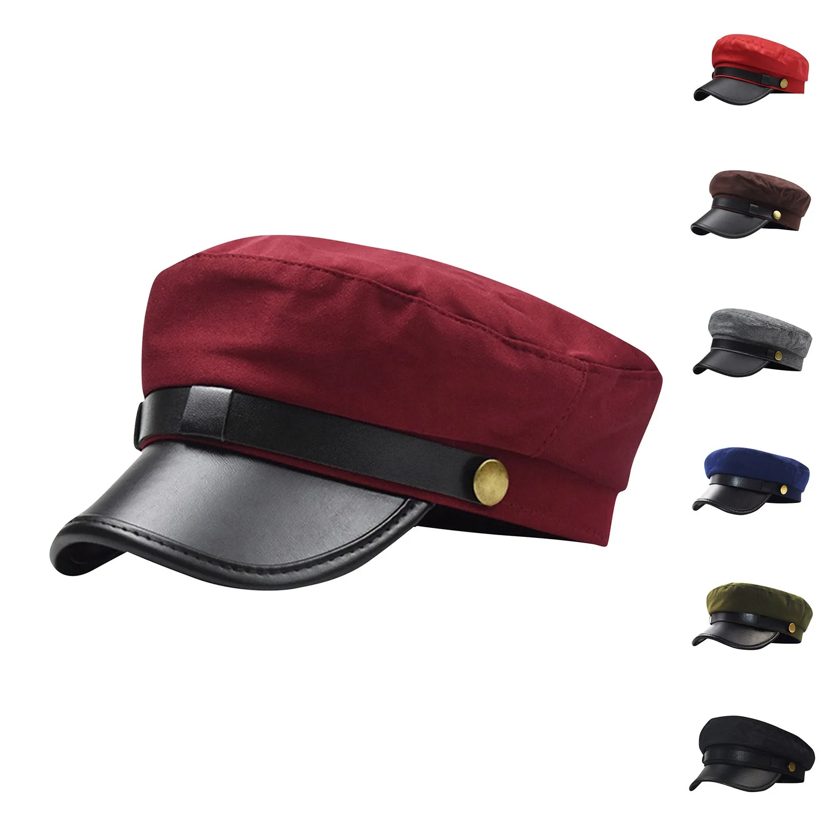 Unisex Cycling Caps PU Leather Hat Autumn Sailor Hat for Women Men Men Black Female Travel Student Hat Captain Hat Flat Top
