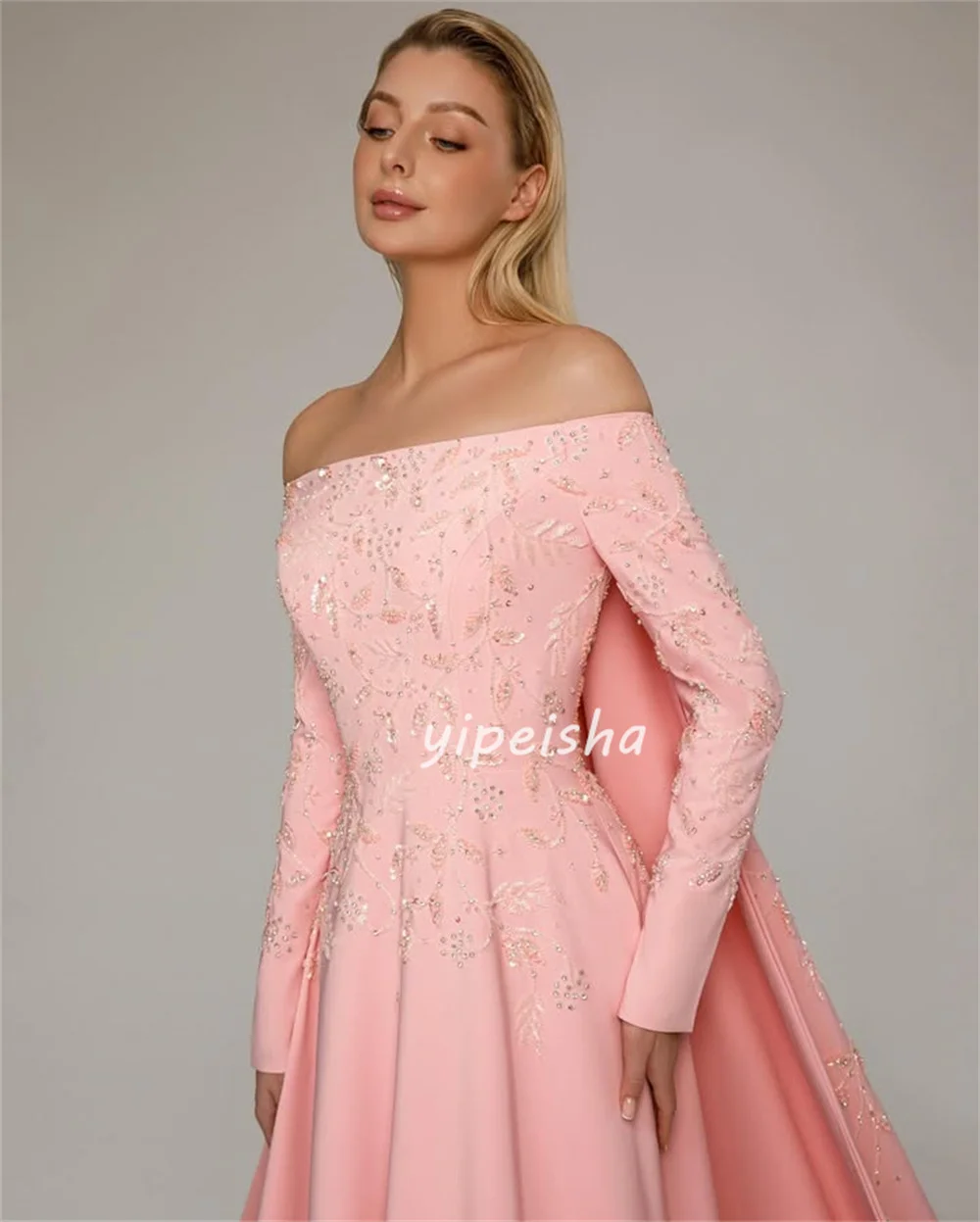 Customized Exquisite Fashion Jersey Beading Pleat A-line Off-the-shoulder Long Dresses Bespoke Occasion Dresses Intricate Formal image 3