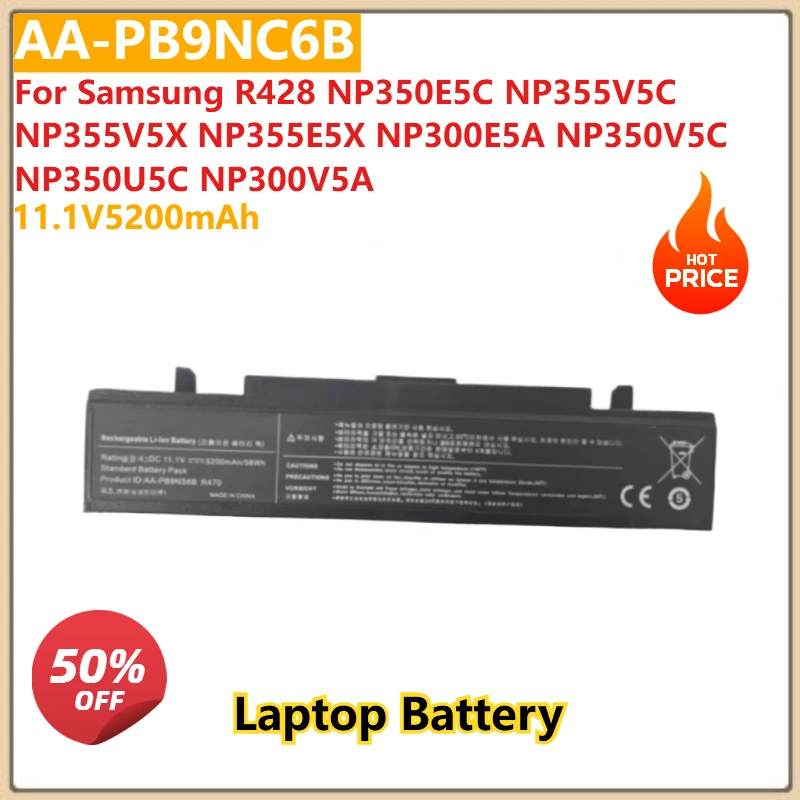 

11,1 В 5200 мАч AA-PB9NC6B аккумулятор для ноутбука Samsung R428 NP350E5C NP355V5C NP355V5X NP355E5X NP300E5A NP350V5C NP350U5C NP300V5A