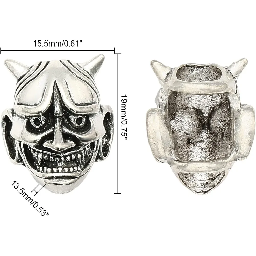 12Pcs 2 Colors Antique Evil Goblin Head Bead EDC Bead Devil Bead Skull Charm for Keychain Necklace DIY Craft, Antique Silver