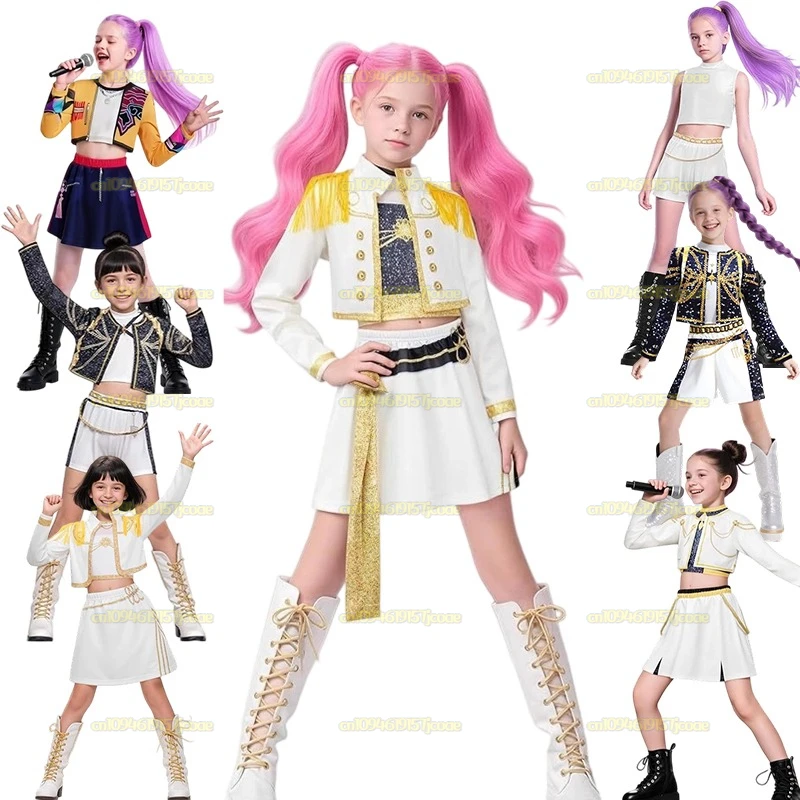 

New Kids Girls Demon Hunters Rumi Costumes Zoey Mira Halloween Uniform 3D Print Singer Dance Clothes Stage Performance Outfits