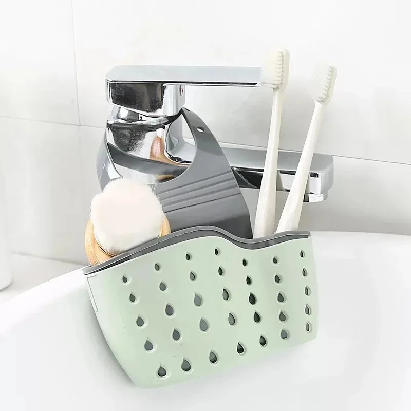 1-4pcs Household Adjustable Button Type Sink Drain Hanging Bag Kitchen Storage Shelf Faucet Sponge Twolayer Drain Hanging Basket