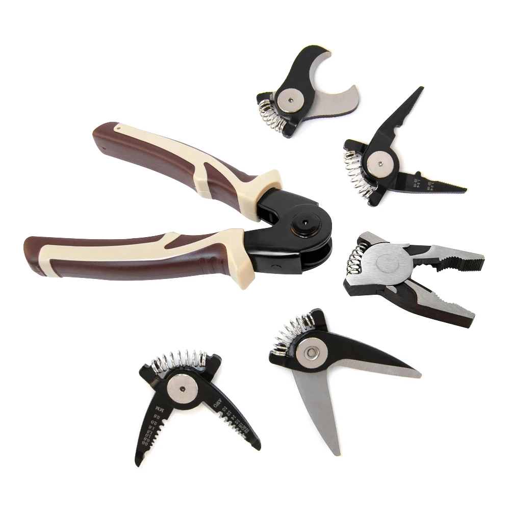 Allsome 5 IN 1 Pliers Set, Quick Change Pliers Head Set with Wire Pliers, Scissors, Cable Cutter, Wire Stripper, Crimping Pliers