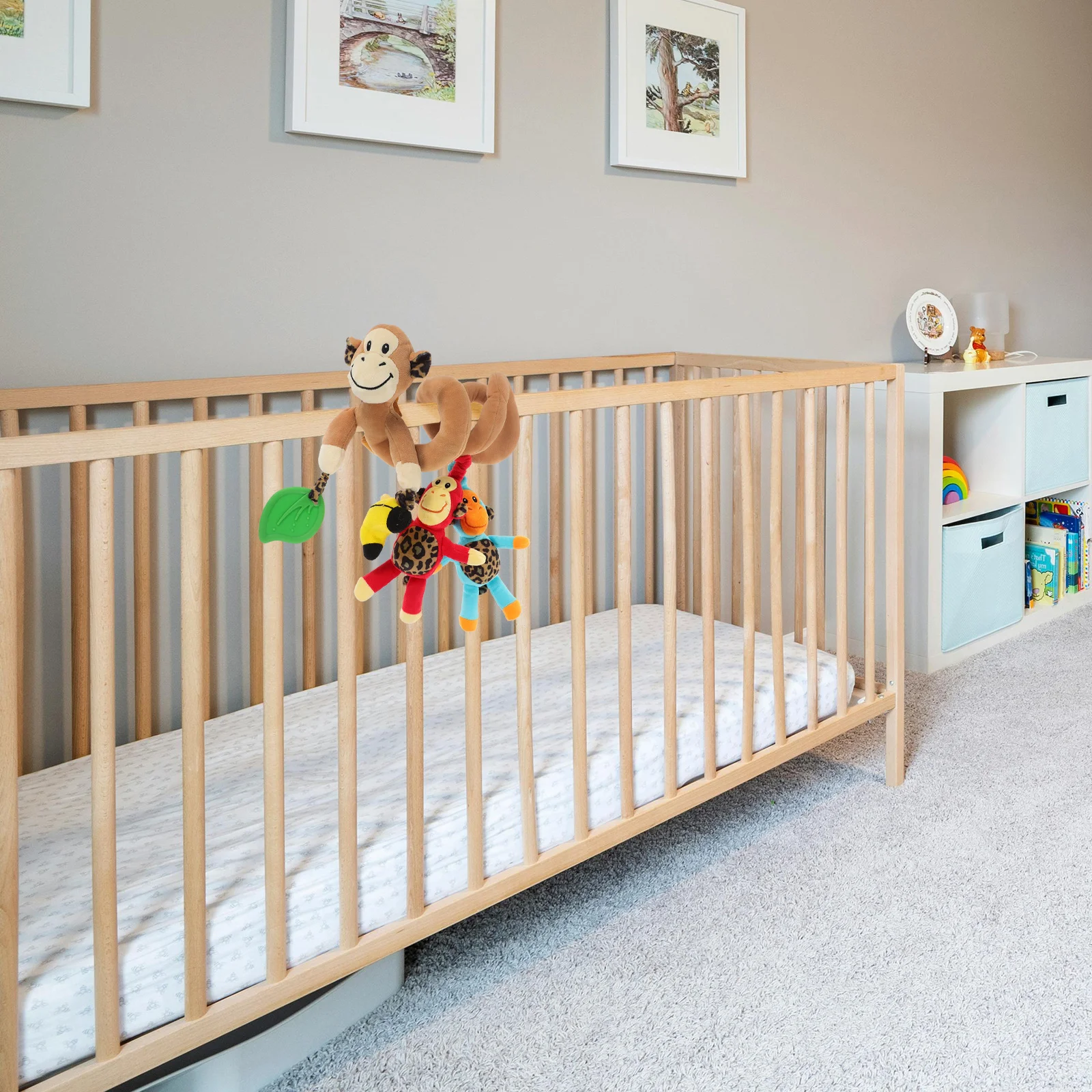 

Baby Activity Spiral For Infant Crib Car Seat Stroller Hanging Set Colorful Textured Characters Tactile Sensory Visual