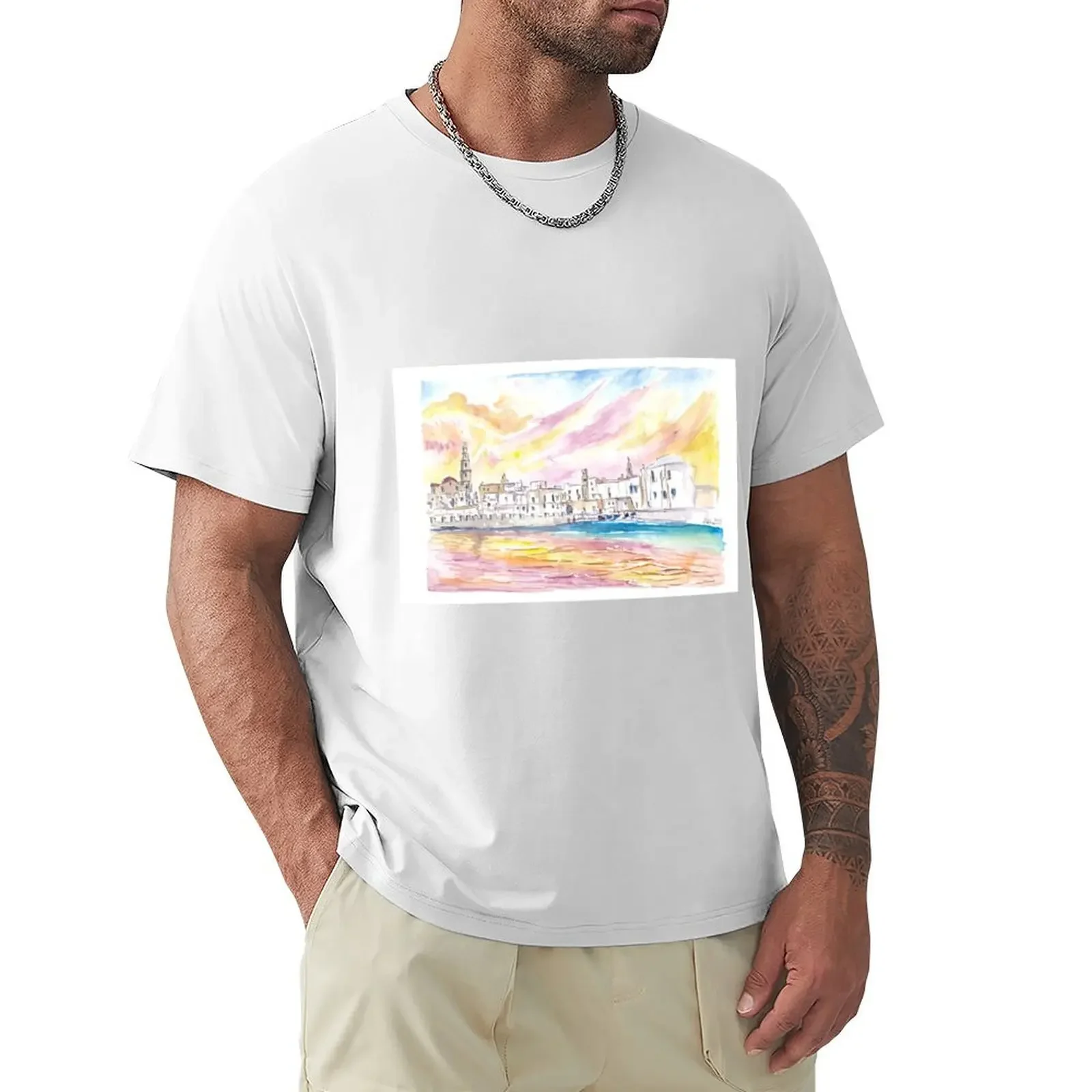 View of Monopoli Italy with Old Port in Spectacular Sunlight T-shirt boys animal print oversized fruit of the loom mens t shirts