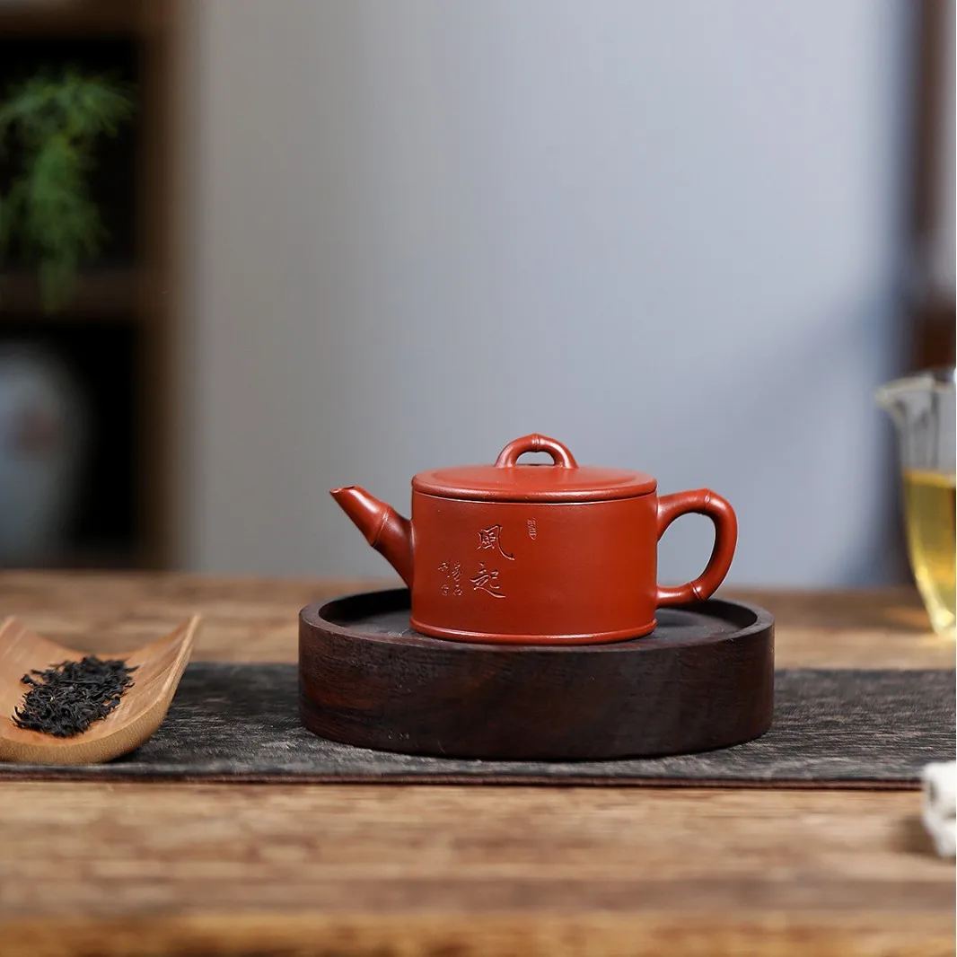 Yixing Zisha Se By Renowned Arisans Handcrafed Bamboo Leaf Design Original Ore Dahongpao 