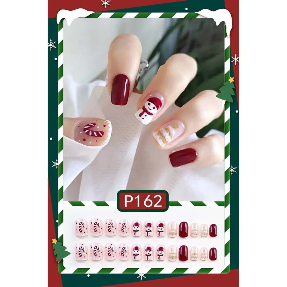 24 pièces/ensemble flocon de neige de noël faux ongles motif d'élan matériel de manucure faux ongles de noël accessoires d'ongles à faire soi-même