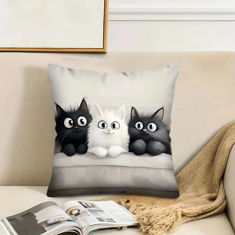 

Orange Tabby Cat Pillowcase 2D Flat Printed Peach Skin Oil Painting Style Animal Cushion Cover Decorative for Sofa Home Decor