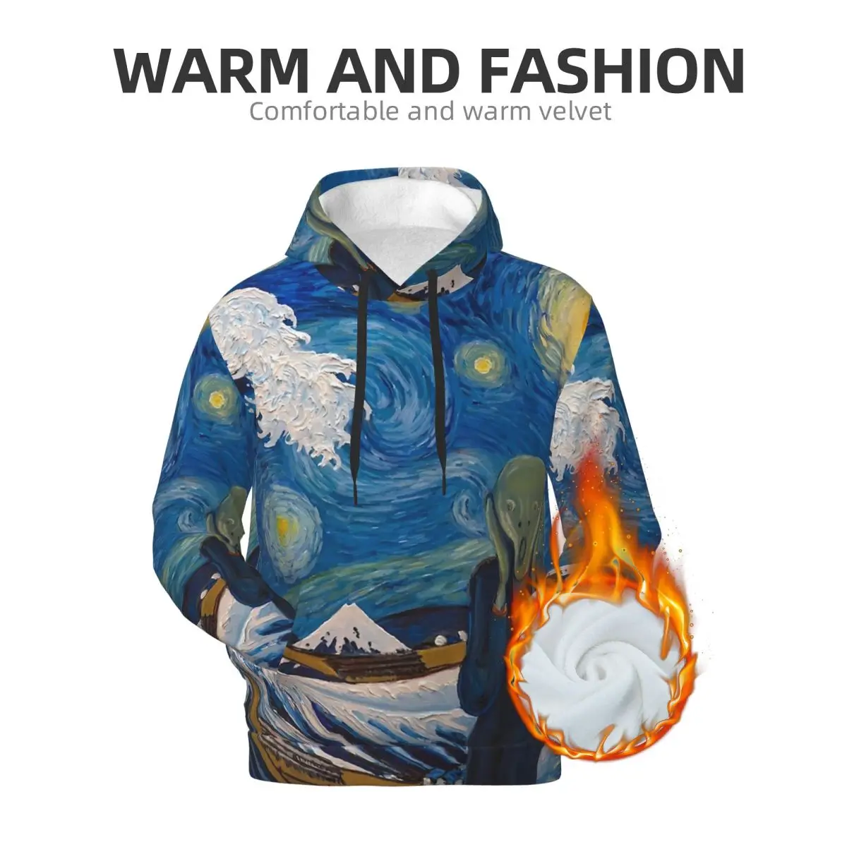 Van Gogh Starry Night Streetwear Hoodies Winter The Great Wave Pullover Hoodie Couple Oversized Comfortable Warm Sweatshirts