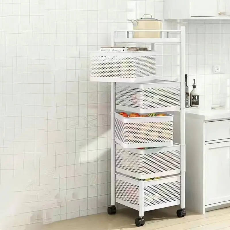 Rotating Kitchen Shelving Home Living Room Snack Box Toy Fruit and Vegetable Basket Multi-layer Cart Storage Rack Side Shelf