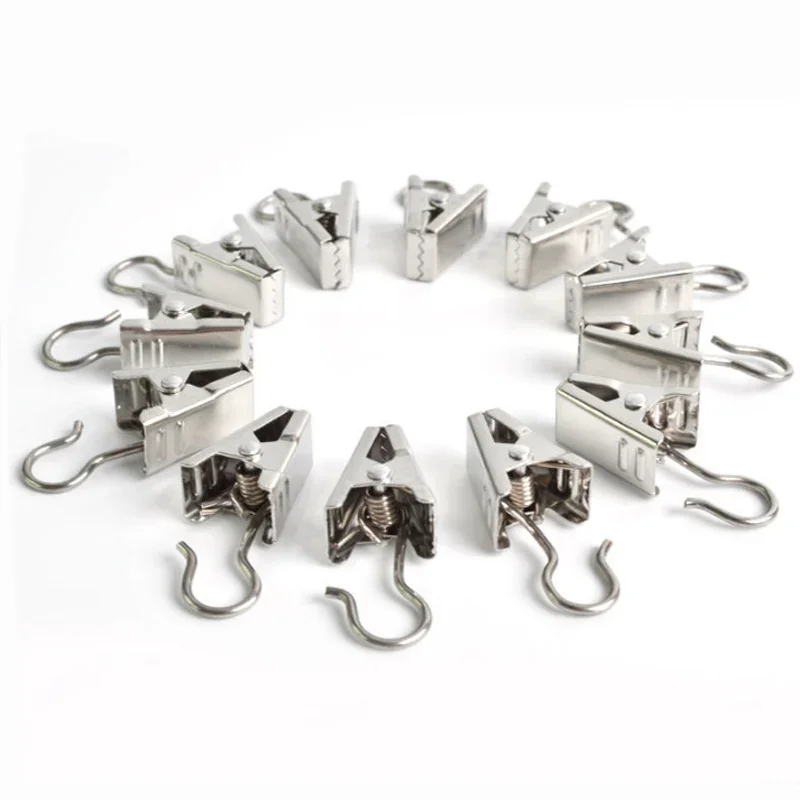 Metal Hooks Heavy Duty Clip Curtain Hook Window Drapery Shower Rod Silve Hanging Clamps Useful Home Accessories