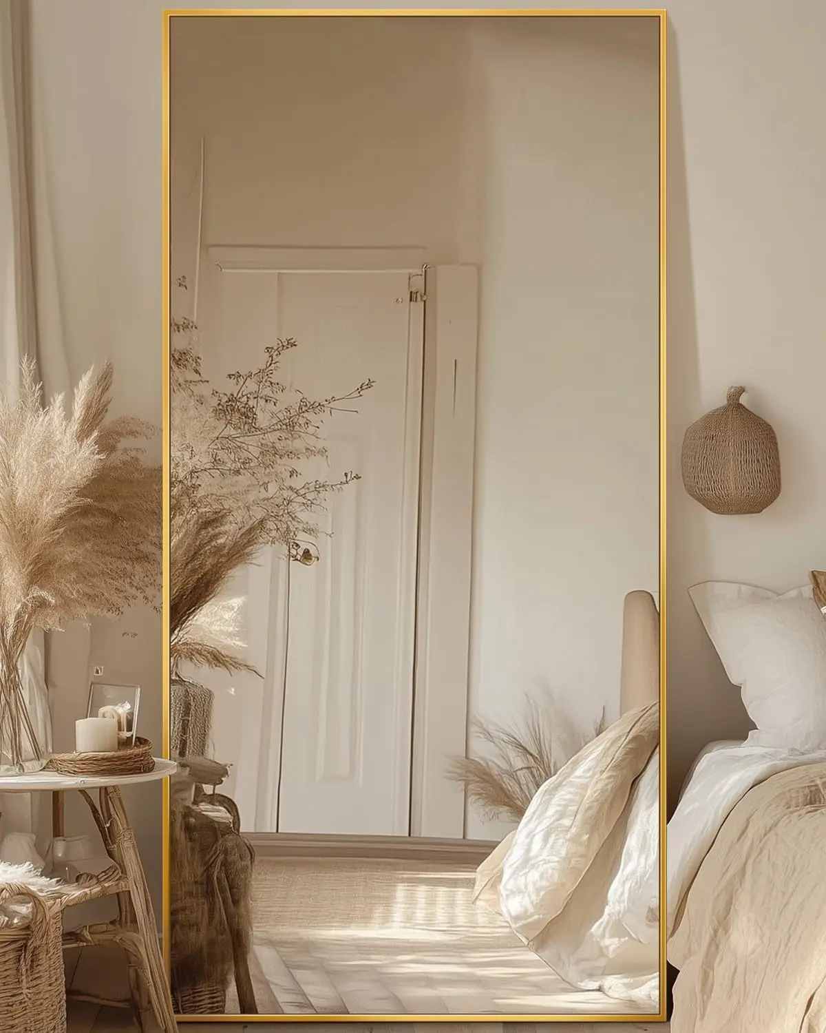 

78"x38" Floor Mirror, Rect Full Length Mirror with Stand, Full Body Floor Mirror, Gold