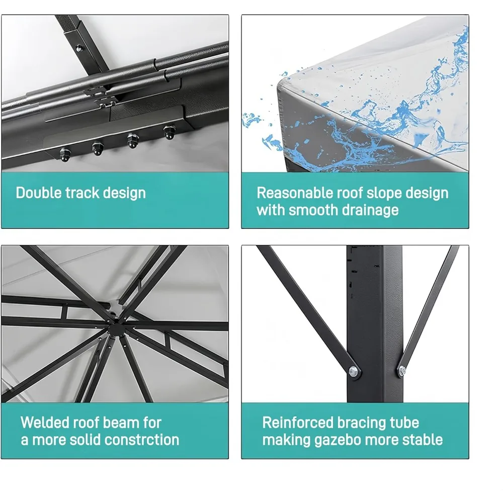 10x2 가제보, 모기장 파빌리온 정자, 파티오 캐노피 방수, 아연 도금 강철 프레임 뒷마당 가제보