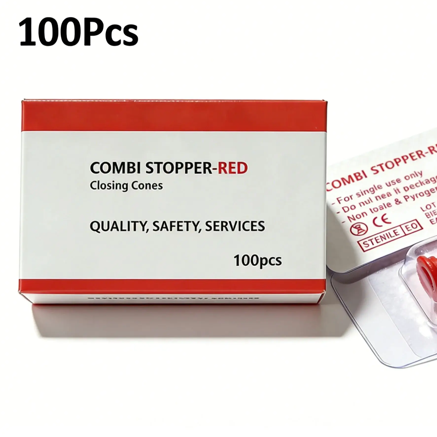 50/100Pcs Red Combi-Cap Male/Female Luer Lock Closure, Sterile individual pack,made