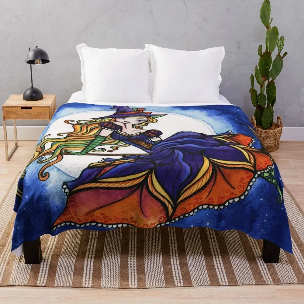 

Colorful Halloween Witch Night Sky Fantasy Art Throw Blanket Single manga wednesday christmas decoration Blankets